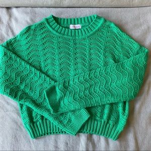Vestique Green Crochet Knit Crop Sweater